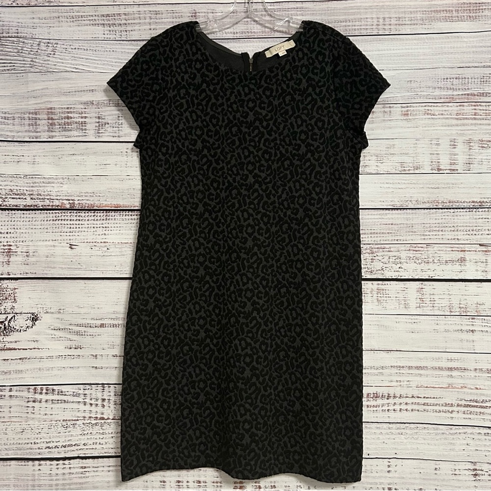 LOFT Black & Gray Soft Leopard Print Dress